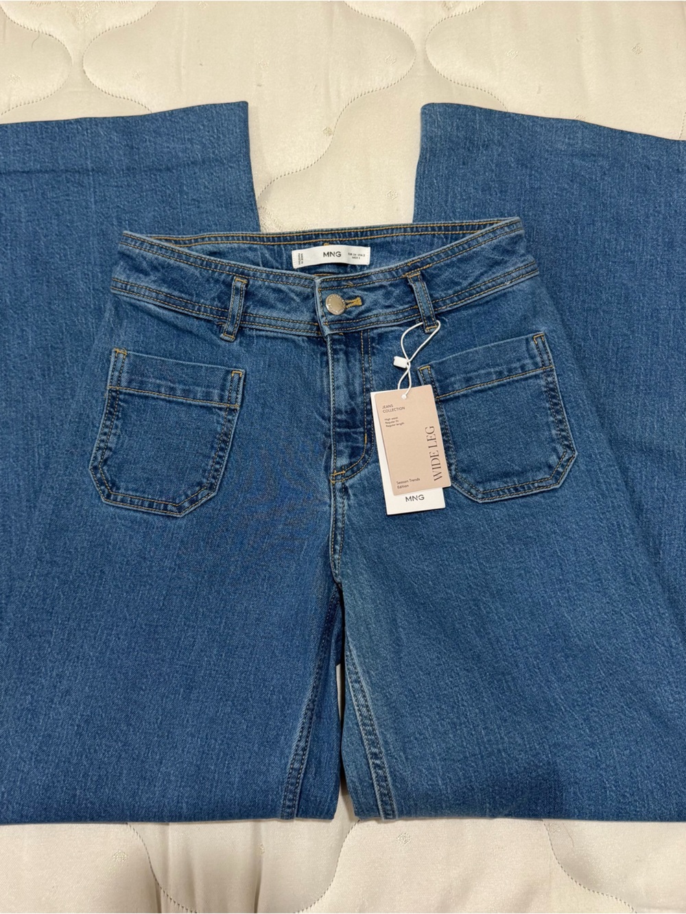 Mango High-Rise Wide Leg Jeans in Medium Blue